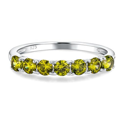 Birthstone Wedding Band Eternity Rings 925 Sterling Silver Rings Stackable Anniversary Engagement Rings Cubic Zirconia Inlaid Created Garnet/Amethyst/Sapphire Ring 7 Stone Ring, Size 6 to 10 - color: Peridot