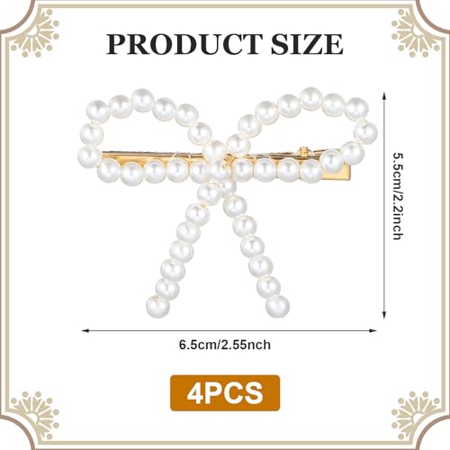 4Pcs Pearl Bow Hair Clips, Elegant Pearl Hair Accessories with Bow Design, Non-Slip Duckbill Clips for Women Girls, Perfect for Weddings, Proms, Parties, Daily Use