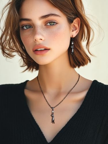 U7 Cat Pendant Necklace for Women Stainless Steel Cute Kitty Cat Jewelry Gift - style: Black (Necklace+Earrings)