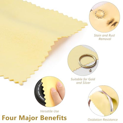 100pcs Premium Jewelry Polishing Cloth, Individually Wrapped Microfiber Cloths for Cleaning Silver, Gold, and More (Yellow, 3.15" x 3.15")