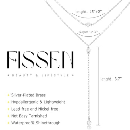 14K Gold Plated Layered Lariat Necklace for Women - Waterproof Non-Tarnish Dainty Gold Chain Necklace, Long Boho Statement Jewelry for Wedding, Prom, Summer Vacation Gifts - color: Layered CZ Y Necklace-Silver