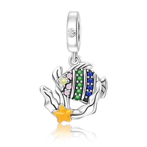 S925 Sterling Silver Cute Bead Charm for Pandora Bracelets and Necklaces | Lucky Clover Cute Animal Pink Bow Cherry Butterfly Pendant Bead Charms Jewelry Making Gifts for Women Valentines Mother's Day - style: ocean element pendant