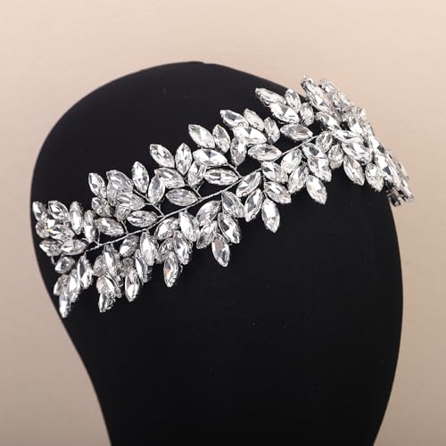 Missgrace Women Silver Green Black Red Blue Handmade Full Crystal Rhinestone Large Headband Hair Vine Shinny Headpiece Bridal Wedding Hair Accessories for Women (Silver) - color: Silver
