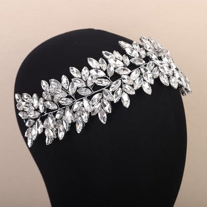 Missgrace Women Silver Green Black Red Blue Handmade Full Crystal Rhinestone Large Headband Hair Vine Shinny Headpiece Bridal Wedding Hair Accessories for Women (Silver) - color: Silver
