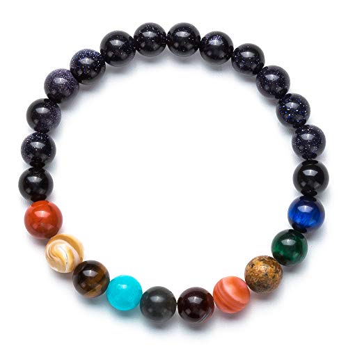 Fesciory Solar System Bracelet for Women, Universe Galaxy Beaded Jewelry | Natural Stone Beads, Universe Galaxy Design, Guardian Star Charm, Adjustable Fit, Birthday & Astronomy Planet Gifts for Loves - color: Blue Sandstone(Nine Planets)