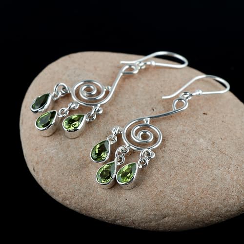 925 Sterling Silver Dangle Earrings, Natural Gemstones Crystals, Handmade Lightweight Boho Jewelry, Chakra Healing Stones, Hypoallergenic Studs Earring, Birthday Christmas Gift for Women