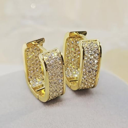 Luxury Paved Cubic Zirconia Hoop Earrings for Women Wedding Trendy Jewelry - color: E1934