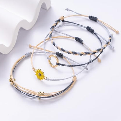 Sunflower Friendship Bracelets Boho Stackable String Bracelets Cute Trendy Gifts for Teen Girls Women - color: Grey Khaki