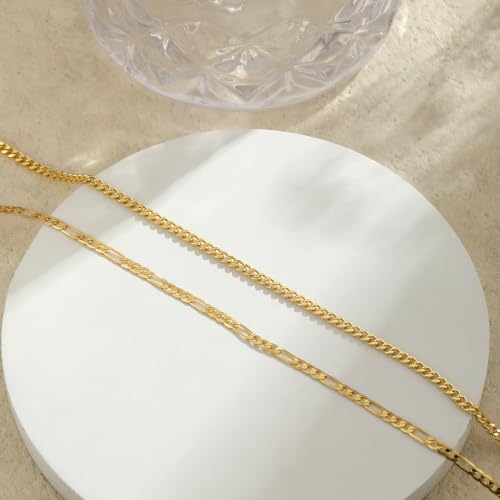Gold Anklets for Women Waterproof, 14K Gold Plated Cuban Link Twist Figaro Beaded Stackable Anklet Bracelets Minimalist Daily Jewelry Gifts Non Tarnish Lightweight