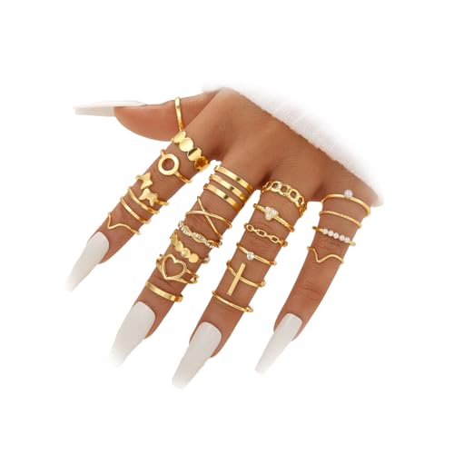 Knuckle Rings Set for Women, Dainty Stackable Midi Rings Simple Stacking Joint Finger Rings Pack Adjustable Cute Butterfly Heart Rings Mixed Size - style: A-22Pcs