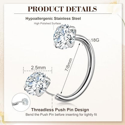 ONESING 9-40 Pcs Nose Rings - Hoops, Studs & L Shape - Hypoallergenic Stainless Steel Nose Piercings for Women & Men - color: 2Pcs-18G-Silver