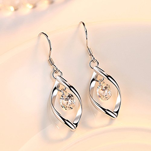 Linear Swirl Wire Earrings For Women dangling Boho Dangle Drop - color: Silver- With drill
