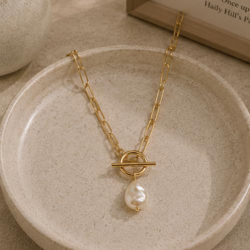 Teardrop CZ Pendant Paperclip Chain Necklace 18K Plated Paperclip Toggle Necklace Jewelry Birthstone Gift for Women - color: Style-2