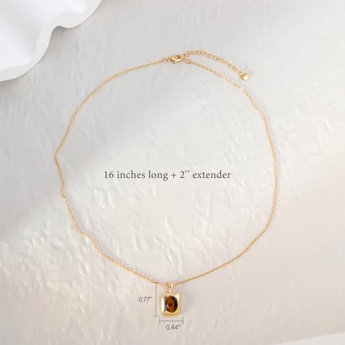 Jean Beau Gold Stone Pendant Necklaces for Women, Chunky Gemstone Dangle Necklace Wedding Prom Fashion Jewelry Gift - color: Square Brown