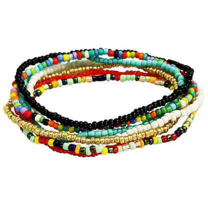 Beaded Anklet 7PCS/Set 8.7 Inch Multicolor Boho Anklets for Women Stretch Seed Beads Funny DIY Rainbow Beaded Bracelet for Foot and Hand Chain Jewelry.