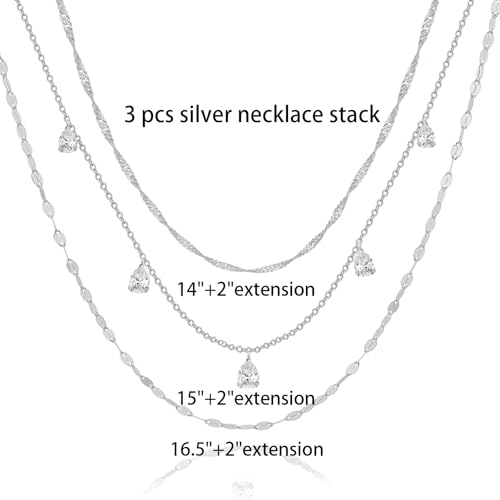 Layered Necklaces for Women, Dainty Gold Necklace Stack 14k Gold Plated Layering CZ Chain Choker Necklaces for Women Trendy Simple Non Tarnish Gold Necklaces Set Fashion Bridal Prom Jewelry - color: set3-silver
