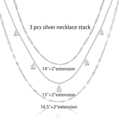 Layered Necklaces for Women, Dainty Gold Necklace Stack 14k Gold Plated Layering CZ Chain Choker Necklaces for Women Trendy Simple Non Tarnish Gold Necklaces Set Fashion Bridal Prom Jewelry - color: set3-silver