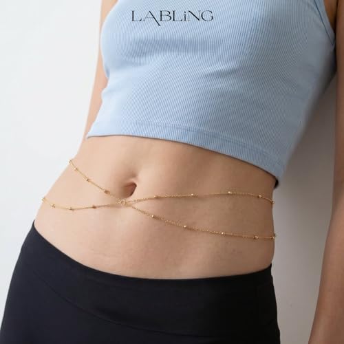 Gold Belly Waist Chain for Women | Layered Belly 14K Gold Plated Chain Adjustable Bikini Belly Beads Body Chain Waterproof | Jewelry Gift - color: Style 3