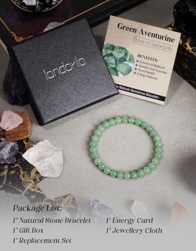 Natural Stone Beaded Bracelets for Men Women, 4mm 6mm 8mm | Healing Crystal, Protection Gemstone, Gift Packaging with Energy Card, Stretch Jewelry, Replacement Beads Included, 18 Stone - color: Green Aventurine(Wealth & Success), size: 6mm