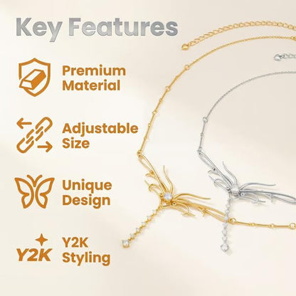 Gold Dripping Butterfly CZ Waist Chain for Low-Rise Y2K, Adjustable Silver 18K Elegant Dripping Butterfly Pendant Chain Belt, Cute Belly Chain Body Chain Sexy Back Jewelry for Womens - color: silver