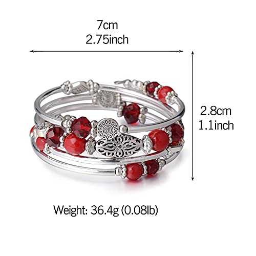 FULU AUTUMN Stackable Beaded Bracelets for Women Boho Wrap Silver Bracelet Layered Fashion Jewelry Gifts for Her - color: Red