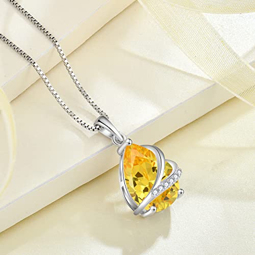 Birthstone Pendant Necklace 925 Sterling Silver Teardrop Jewelry for Women - color: Yellow