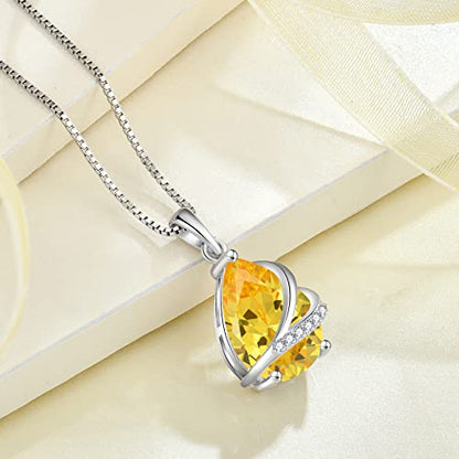 Birthstone Pendant Necklace 925 Sterling Silver Teardrop Jewelry for Women - color: Yellow