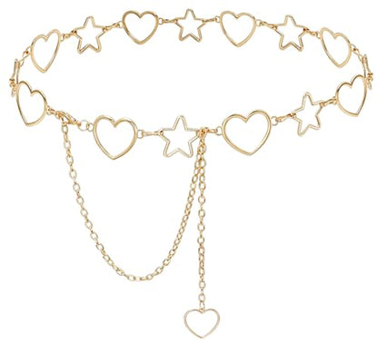 Waist Chain Belts Women Girls Metal Belly Link | Adjustable Waist Belt for Jeans and Dress - color: Gold Heart, size: S: 41.3 in