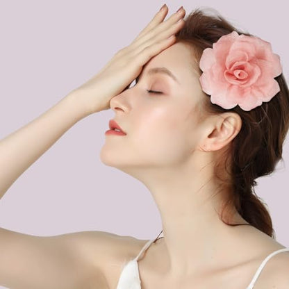 3.1" Chic Light Pink Chiffon Flower Hair Clip | Soft, Elegant & Perfect for Weddings, Parties or Daily Wear | Add a Romantic Touch to Hairstyles, Hats & Outfits | Lightweight, Durable & Easy to Style - color: Salmon