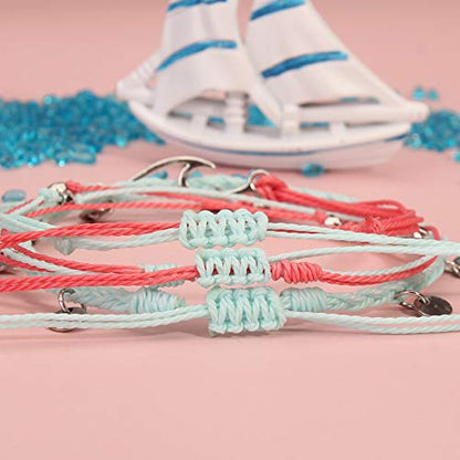 Waterproof String Anklets Cute Beaded Ankle Bracelets Beach Wave Anklet Stainless Steel Coin Boho Ankle Jewelry for Women - color: Teal