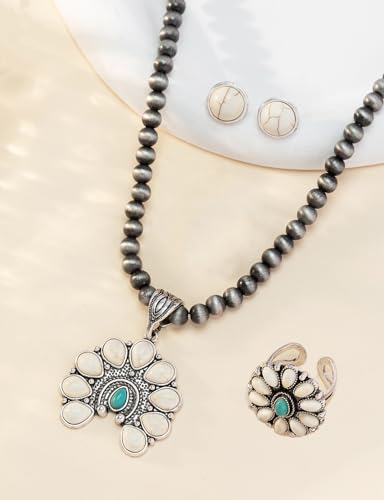 TOPACC Western Jewelry Set for Women Navajo Pearl Necklace Turquoise Cowgirl Accessories for Country Concert Outfit - color: B-Turquoise