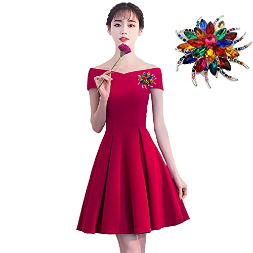 seven wolves Women's Austrian Crystal Brooch Wedding Flower Leaf Bouquet Brooch - color: 2-Red Multicolor