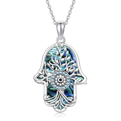 Hamsa Necklace 925 Sterling Silver Evil Eye/Lotus Flower/Star of David/Chai/Yin Yang Hamsa Hand Pendant Jewelry Hand of Fatima Gifts for Women - style: Evil Eye Hamsa