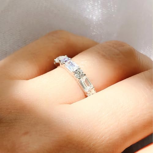 BERRICLE Sterling Silver CZ Art Deco Rings Half Eternity Ring for Women, Cubic Zirconia - style: Empress Mixed Cuts