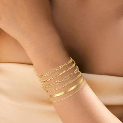 Gold Bracelets for Women Stackable Herringbone Chain Paperclip Link Satellite Tennis Chain Bracelet Adjustable Twisted Rope Link Layer Bracelets Set for Women Fashion Gold Jewelry Gifts