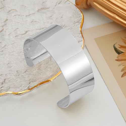 BOMAIL 2PCS Cuff Bangle Bracelets for Women | 14k Gold Sliver Plated,Adjustable,Wide Bangles,Wrist Wrap Cuff,Gold Bracelets Jewelry Gift - color: Sliver-1