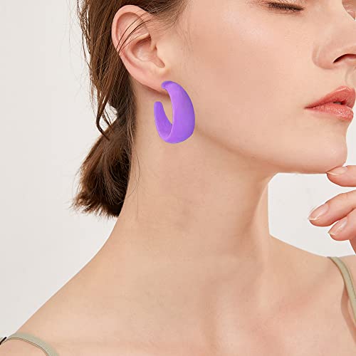 Acrylic Resin C Shape Colorful Hoop Trendy Chunky Cute Candy Earrings - Jewelry for Women - color: Light Violet