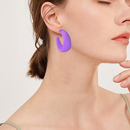 Acrylic Resin Earrings 70s 80s Colorful Hoop Earrings C Shape Trendy Chunky Cute Candy Earrings Jewelry for Women - color: Light Violet