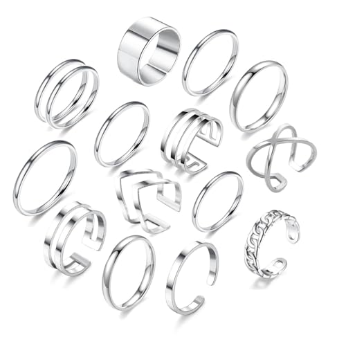 17PCS Silver Knuckle Rings for Women Stainless Steel Rings Set Midi Stackable Rings Simple Smooth Finger Rings Silver Adjustable Rings Jewelry Gift - color: 15 pcs
