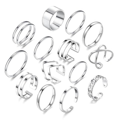 17PCS Silver Knuckle Rings for Women Stainless Steel Rings Set Midi Stackable Rings Simple Smooth Finger Rings Silver Adjustable Rings Jewelry Gift - color: 15 pcs