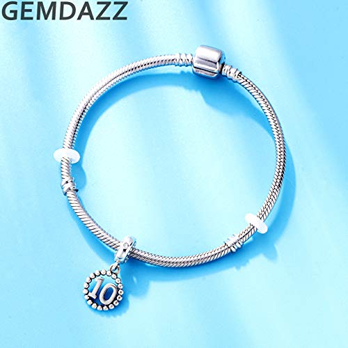 5,10,15,16,17,18,20,21,25,30,35,40,42,49,50,55,60,65,70 Number Charms for European Bracelet, 925 Sterling Silver Birthday Pendant Beads with CZ, Gifts for Mothers Day/Anniversary - color: Clear