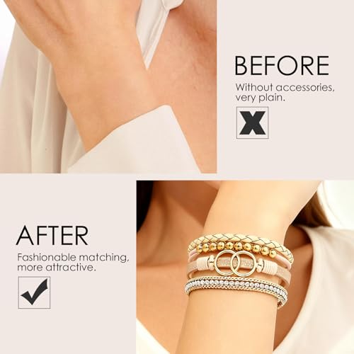 Leather Wrap Bracelets for Women, Boho Leopard Multi-Layer Crystal Beads Cuff Jewelry - color: J-Warp-008