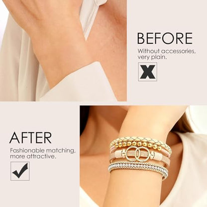 Leather Wrap Bracelets for Women, Boho Leopard Multi-Layer Crystal Beads Cuff Jewelry - color: J-Warp-008