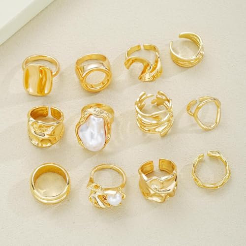 CSIYANJRY99 Chunky Gold Rings Set for Women Gold Stacking Knuckles Rings Set Accessorie Open Ring Boho Prom Costume Jewelry