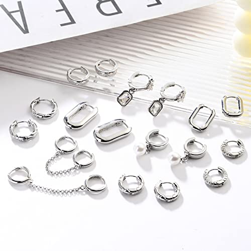9 Pairs Gold Chunky Hoop Earrings Set for Women, 14K Gold Plated Twisted Huggie Hoop Earring Hypoallergenic, Lightweight Thick Open Hoops Earrings Jewelry Gifts. - color: B-9 Silver Hoop Earrings