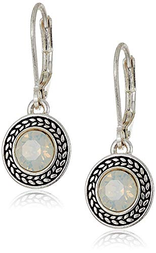 Handmade Sterling Silver Boho Crystal Dangle Leverback Earrings For Women - color: Grey