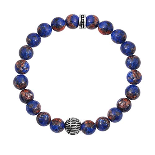 Geoffrey Beene Natural Stone Elastic 9mm Beaded Bracelet with Black Good Fortune Piece - color: Blue