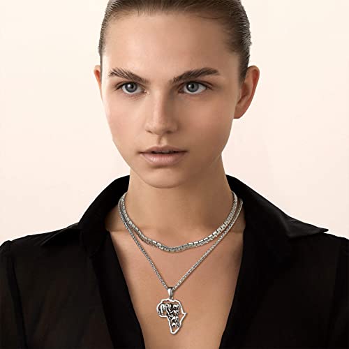 GOLDCHIC JEWELRY Africa Map Necklace for Men, Stainless Steel African Tribal/Egyptian Eye of Horus/I LOVE AFRICA/Elephant Map Hiphop Jewelry Unisex with 22'+2'Adjustable Chain - color: Elephant - Stainless Steel, style: No Customization