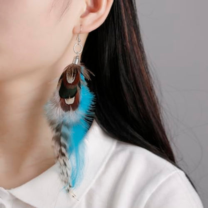 RUOFFETA Long Feather Earrings for Women, Boho Bohemian Earrings Multicolor Tassel Handmade Feather Earrings for Women Dangling - style: Style S