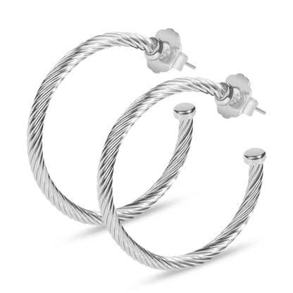 Inspired Designer Twisted Hoop Earrings for Women Fashion Jewelry Cable Wire Half Hoop Earrings for Women Gift - color: Large Hoop - Silver
